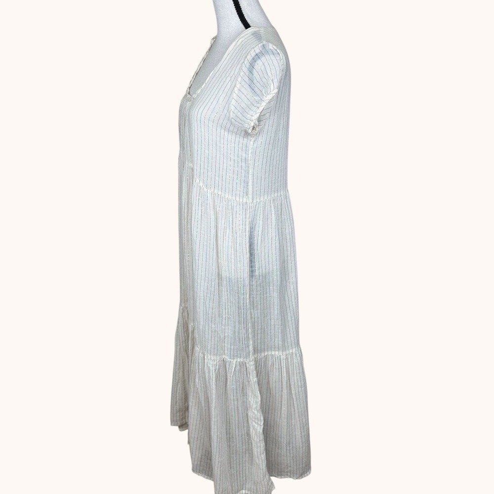 Matta Sabina Rainbow Ivory Midi Dress Multicolor Metallic Striped Cotton Small - Picture 12 of 13